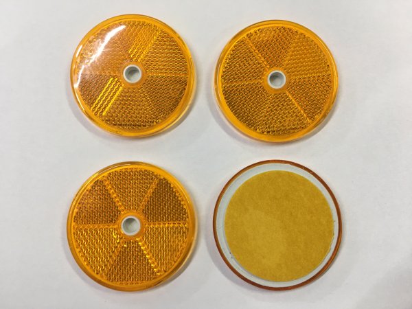 4 Stck Seiten-Reflektoren gelb, rund, ⌀ 60mm, mit Zentralloch, zustzlich mit Klebercken